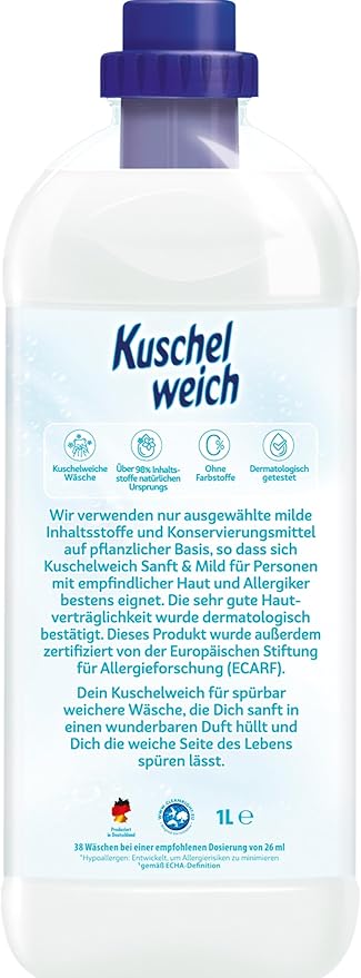 Fabric Softener Gentle & Mild - Without Dyes - 3x1L (101.44 oz) - 114 Wash Loads - Made in Germany