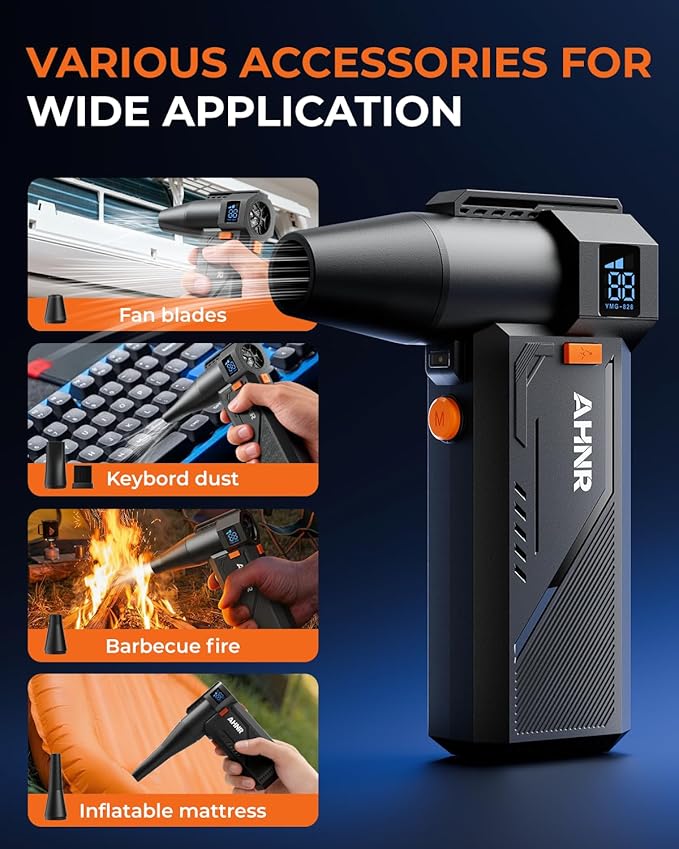 AHNR Compressed Air Duster, 160,000RPM Powerful Electric Air Duster Blower Rechargeable with Brushless Motor, 3-Gear Adjustable Mini Air Blower Cordless for Computer, Keyboard, Home, Outdoor and Car