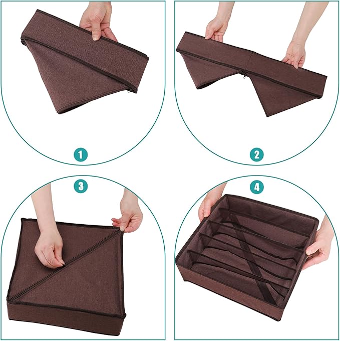 Drawer under Cabinet Clothes Organizer 5 Cell Foldable Storage Cubes Underwear Drawer Organizer Dividers Storage Boxes for Bra, Underwear（Coffee）