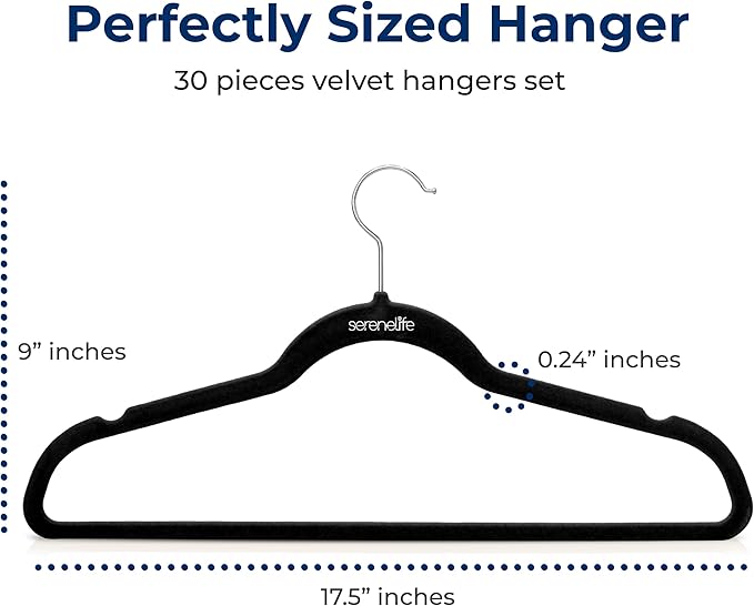 30 Pieces Velvet Hangers - Space Saving Heavy Duty Slim Suit Clothes Hanger Set with 360 Degree Swivel Metal Hook, Can Hold Up to 10 Lbs. for Coats, Jackets, Pants & Dress (Black)