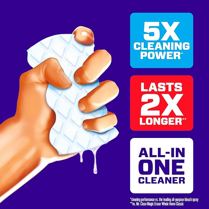 Mr. Clean Magic Eraser Sponge, All Purpose Cleaner, Cleaning Scrubber, Wall, Sneaker, Kitchen, Bathroom, Shower Cleaner, Cleaning Supplies, Melamine Sponge, Cleaning Pads, Extra Durable, 4ct