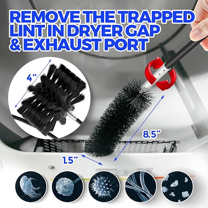 Holikme 15 Feet Dryer Vent Cleaner Kit, Lint Remover, Extends Up to 15 Feet, Synthetic Brush Head, Use with or Without a Power Drill,Black