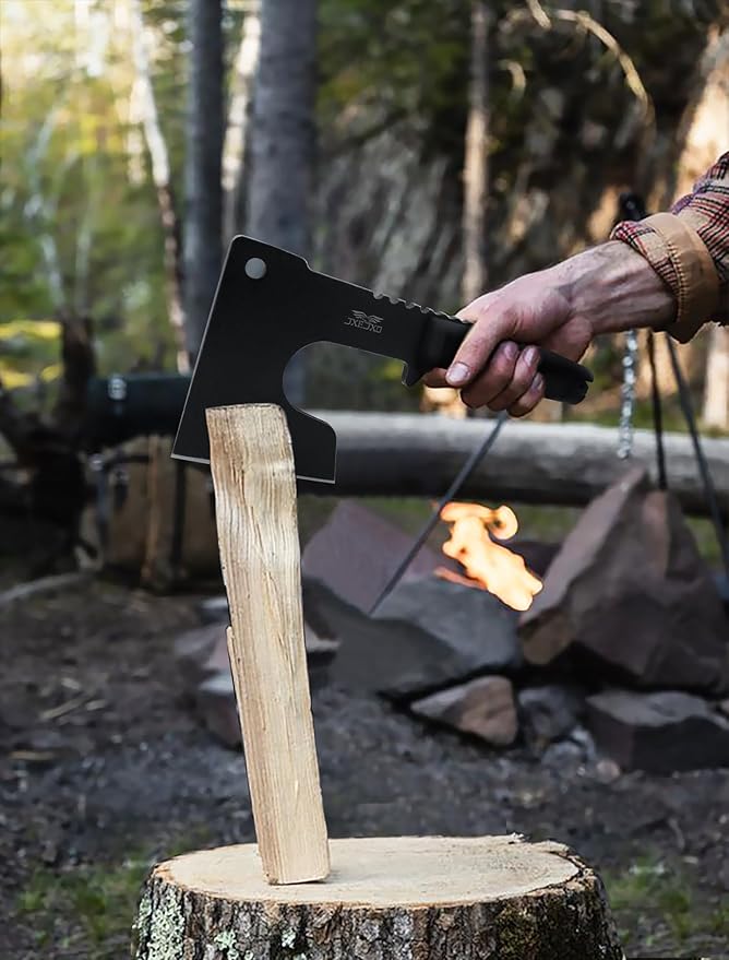 JXE JXO Hatchet, 9.8" Full Tang Camping Axe, Ergonomic Rubber Handle, with Durable Nylon Sheath for Bushcraft and Camping