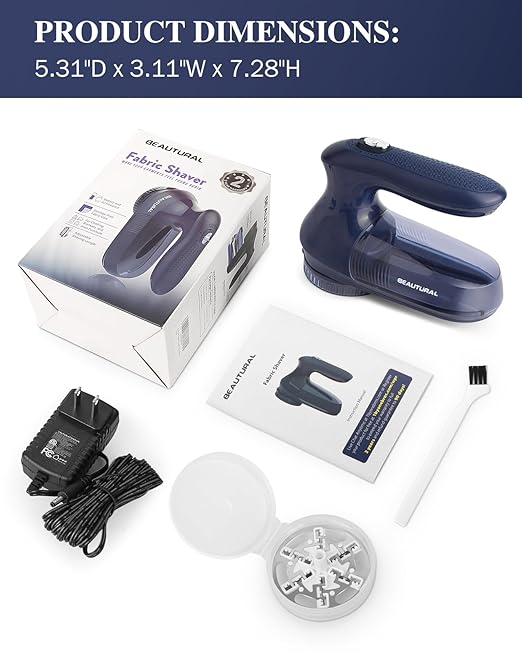 BEAUTURAL Sweater Fabric Shaver Home-Edition, Powerful & Efficient Lint Remover for Clothes and Furniture, AC Adapter or Battery Powered Pill Fuzz Remover, Special for Your Family Ultramarine