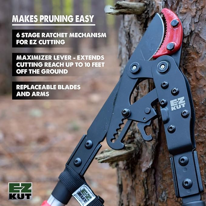 EZ Kut G2 Tree Trimmer Ratcheting Branch Cutter. Heavy Duty Branch Cutter. 42 inch Extendable Anvil Hand Loppers. Tree Pruner Trusted Since 1988. Chops Thick Branches with Ease.