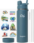 Swigina Insulated Water Bottle with Silicone Boot (36hrs Cold/18hrs Hot) - DIY Stickers, Leakproof, BPA Free, 24 oz [2-IN-1 LID]