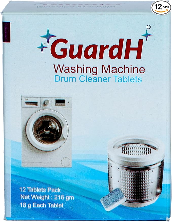 GuardH Washing Machine Drum Cleaner Tablets 12 Count 216g Deep Cleaning and Descaling Tablets for HE and Standard Washers Removes Residue Odor and Buildup Phosphate and Chlorine Free