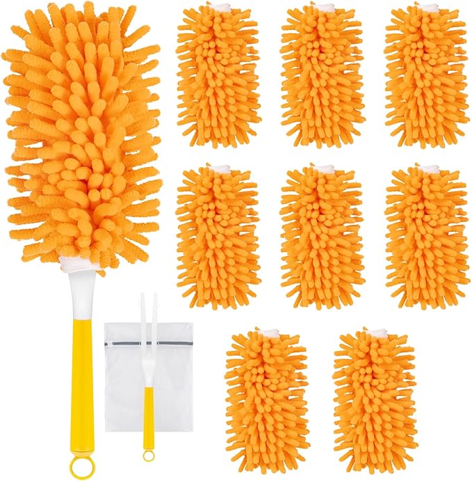 8 Pack Reusable Duster Refills Compatible with Swiffer Hand Duster, Washable Microfiber 360 Heavy Duty Dusters Refills for Dusting Cleaning(Include 1 Handle & Laundry Bag)