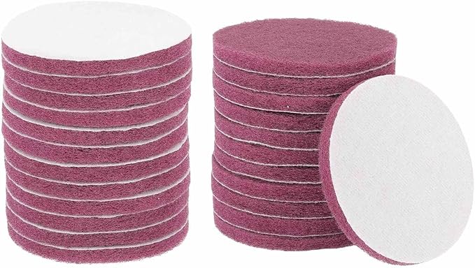HARFINGTON 24pcs Scrubber Scouring Pads 500 Grits 5 Inch Drill Power Brush Hoop and Loop Surface Conditioning Disc Drill Scuffing Disc Scrub Pads for Home Kitchen Cleaning, Red