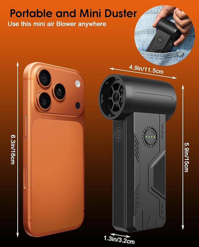 Super Power Compressed Air Duster – 110,000 RPM Cordless Electric Air Duster, 15W Fast Charging, 4 Speeds, Durable Mini Clean Duster - Replaces Canned Air for Keyboard, PC & Car Cleaning