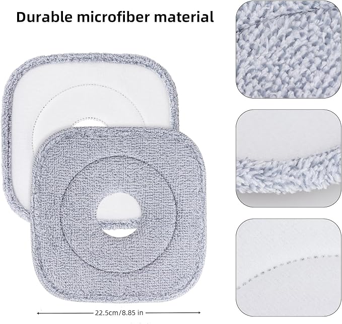 True & Tidy® 8-Pack 9 inch Extra Thick Microfiber Pad Refill for SPIN-800 TrueClean Mop & Bucket Square, Compatible with M16 and Most Square Spin Mop and Bucket, Machine Washable up to 100x
