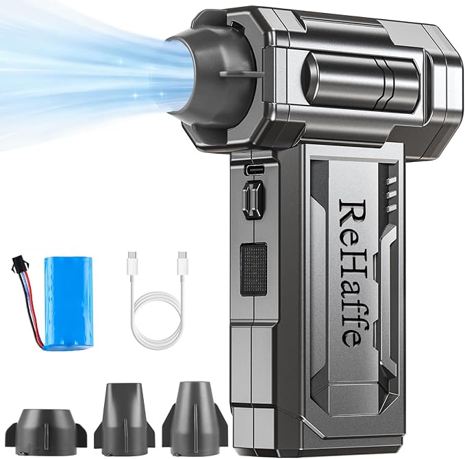 Compressed Air Duster - 130000RPM Mini Cordless Electric Duster with 2 Rechargeable Batteries, 4-Speed Adjustable with LED Light & 3 Nozzles Air Dust Blower for Computer Keyboard/Car/Home/Outdoor