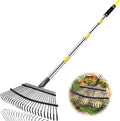 Rake Heavy Duty 6FT Long Garden Rake , 18.5 Inch Wide Leaf Rake for Lawns, 25 Metal Tines, Adjustable Stainless Steel Handle, Rakes for Leaves, Yards, Grass, Garbage, Weeds, Debris (Yellow)