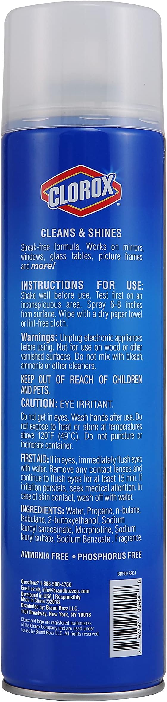 Clorox Foaming Glass Cleaner Aerosol | All Purpose Window And Glass Cleaner Spray | Washes Away Dirt | Streak-Free & No-Drip formula Glass Cleaners for Windows and Mirrors, 22 Oz - 1 Pack