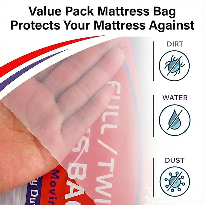 2 PK 4Mil Heavy Duty Full/Twin XL/Twin Mattress Bags for Moving,Clear Plastic Mattress Bags for Storage, Full/Twin Mattress Cover for Moving