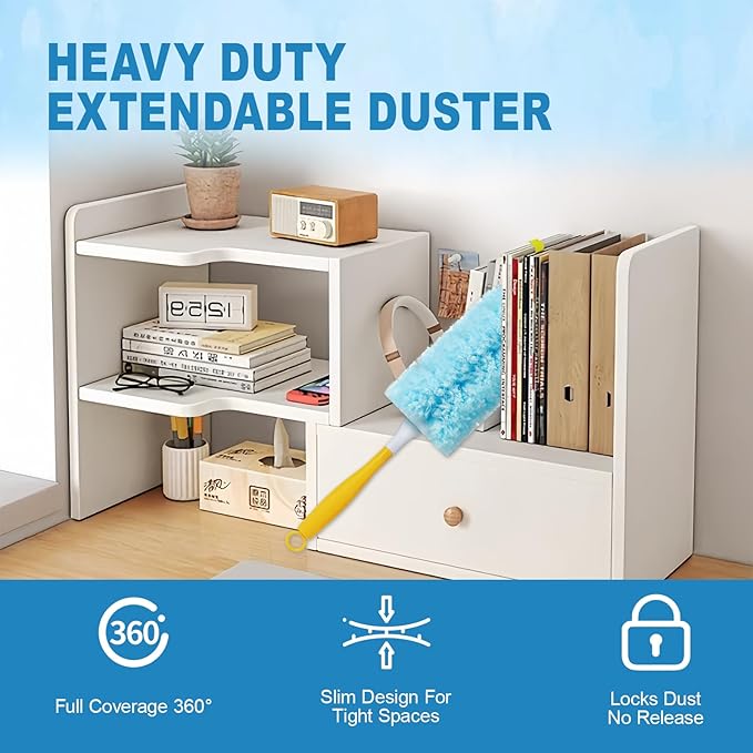 100Pcs Duster Refill Compatible with Swiffer Hand Duster +4FT Extended Handle +1 Handle, 360° Heavy Duty Duster Refills Kit for Cleaning, Office, Ceiling Fan, Baseboard & Blind
