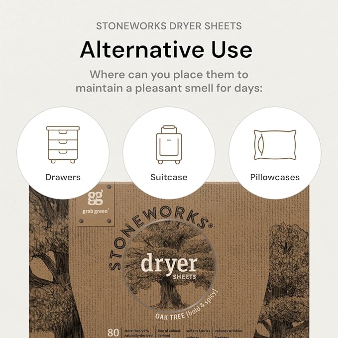 Grab Green Stoneworks Cruelty-Free Dryer Sheets | Softens Fabrics, Freshens Clothing & Reduces Static-Cling and Wrinkles | Plant Based | Fragrance Free (160 Sheets)