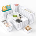 33 PCS Drawer Organizer Set, 4 Size Makeup Drawer Divider Organizer With Non-Slip Pads, Interlocking Plastic Storage Bins for Office,Jewelry Vanity,Gadgets, Bathroom,Kitchen, White