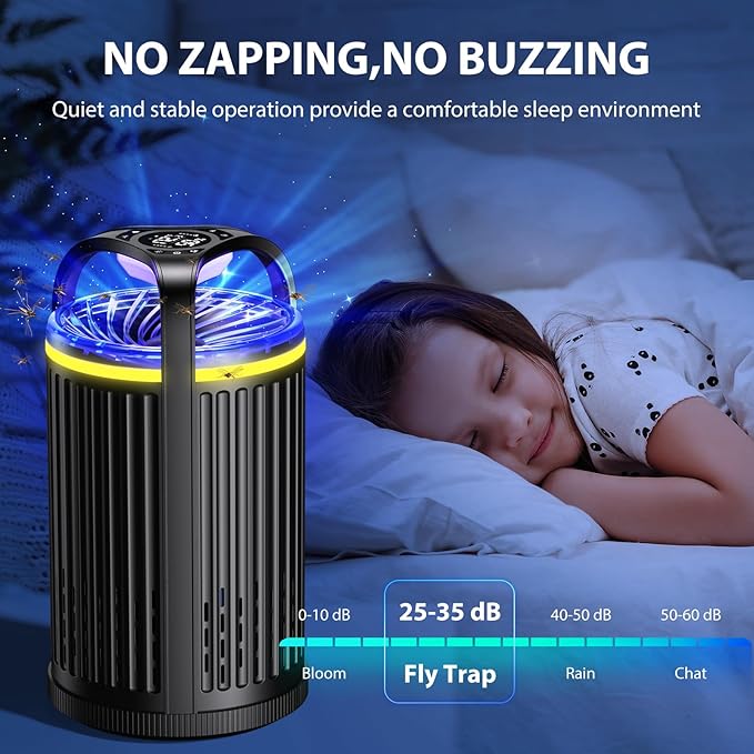 Fly Trap Indoor, 3 in 1 Fruit Fly Traps for Indoors Gnat Traps for House Indoor, Smart Flying Insect Trap Bugs Light Mosquito Catcher with 10 Refills, Ideal for Kitchen, Graden, RV, Office - Black