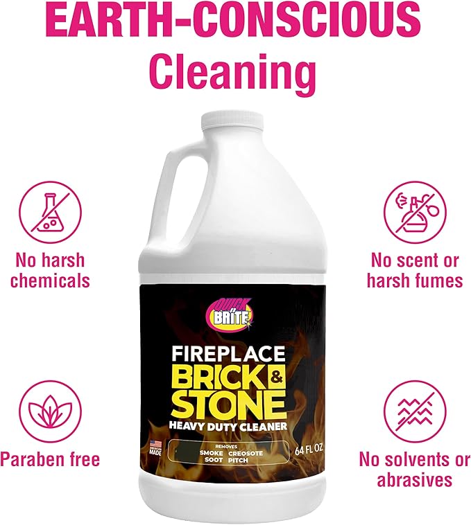Quick 'n Brite Fireplace Gel Cleaner for Brick, Stone, Rock, Tile, and Marble, Nonabrasive Fireplace Cleaner, Made in the USA, 64oz