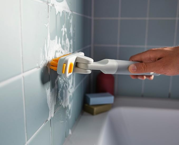 Joseph Joseph CleanTech 2-in-1 Tile and Tub Scrubber and Grout Cleaning Brush with V-Shaped Bristles