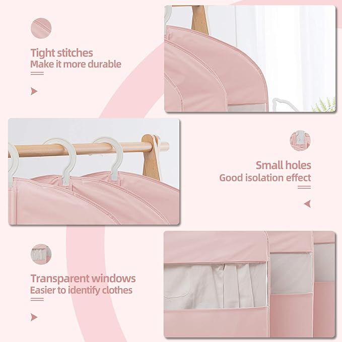 MARMINS Pink Dress Bags for Gowns Long, 65'' Long Dress Clear Garment Bag(Set of 2, 23.3'' X 65'')