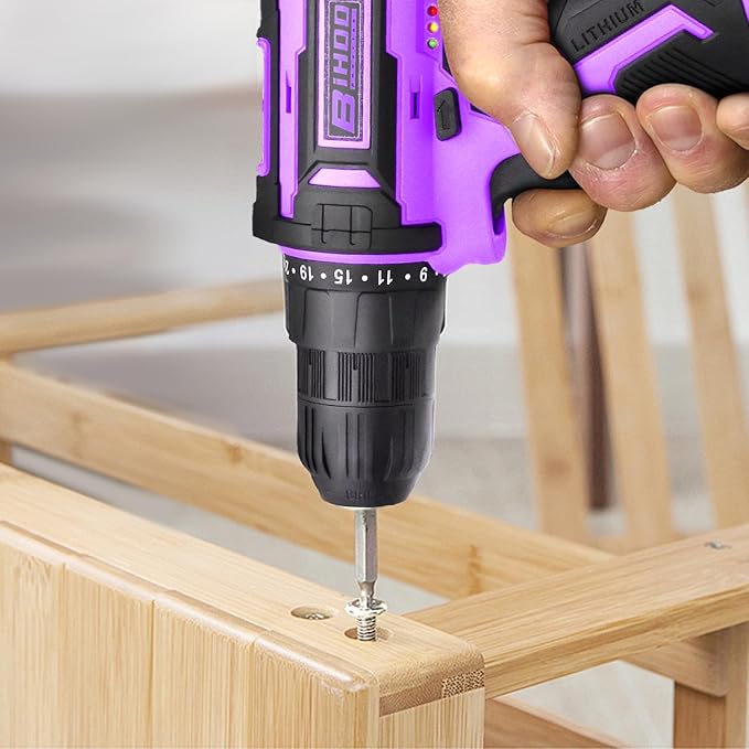 Purple Cordless Drill Set,20V Drill Driver with Battery and Charger,3/8-Inch Keyless Chuck, Variable Speed,with Drills Bits Set