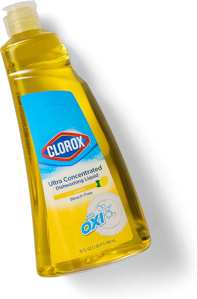 Clorox Ultra Concentrated Liquid Dish Soap with OXI, Lemon Scent - Dishwashing Detergent, Bleach-Free Formula Powers Through Grease, 26 Fl Oz