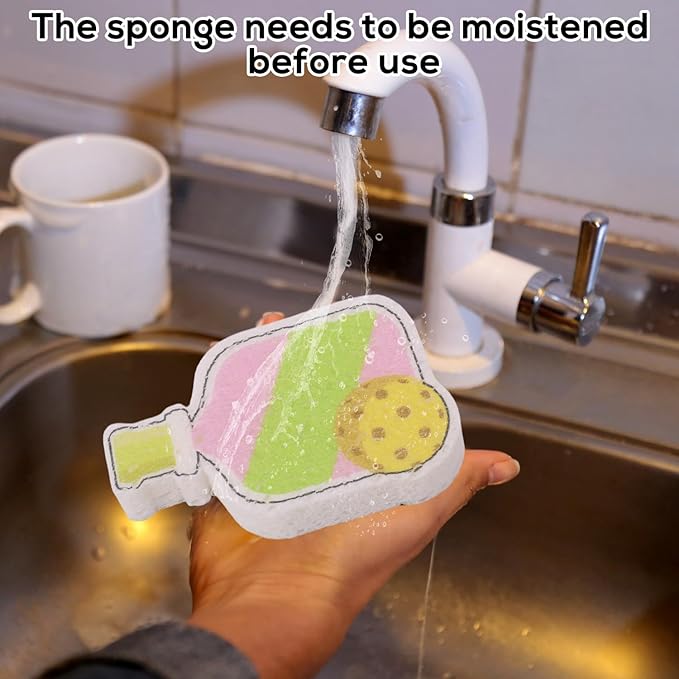 4pcs Compact Kitchen Sponges, Reusable Pickleball Cleaning Cellulose Sponge Wood Pulp Pickleball Gift Fun and Quirky Kitchen Accessory Household Gadget