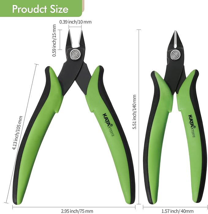 KATA Micro Flush Cutters, 5-inch Precision Wire Cutter, Anti-Slip Side Cutting Pliers for Electronics, Zip Ties, Copper Wire