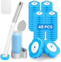 Disposable Toilet Brush with 48 Refills, Toilet Brushes and Holders, Toilet Wand Brush Starter Kit, Wall Mounted Toilet Bowl Cleaner Wand for Bathroom Maintenance
