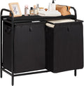 2 Section Laundry Hamper with Shelf, Laundry Basket Organizer with 2 Pull-Out Removable Bags 2×13.2Gal(49.9L), Laundry Sorter for Clothes Organization in Bedroom, Laundry Room, Black
