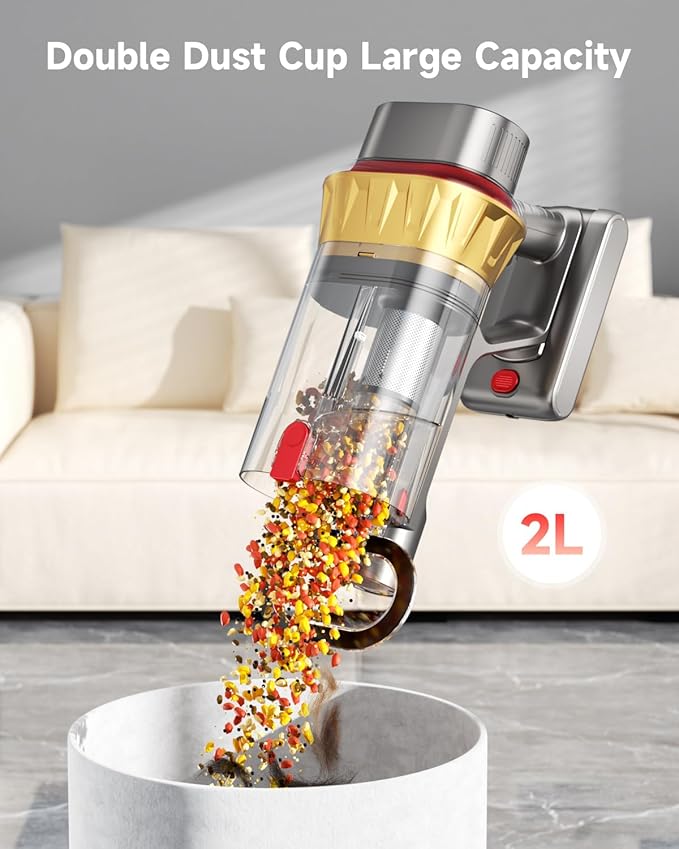 AIPOWAY Vacuum Cleaners for Home, 650W 55KPA Cordless Vacuum Cleaner, 75 Mins 2L Double Dustcup Stick Vacuum Cordless Rechargeable, Anti-Tangle & Wall Mount Charging, for Hard Floors Carpet Pet Hair