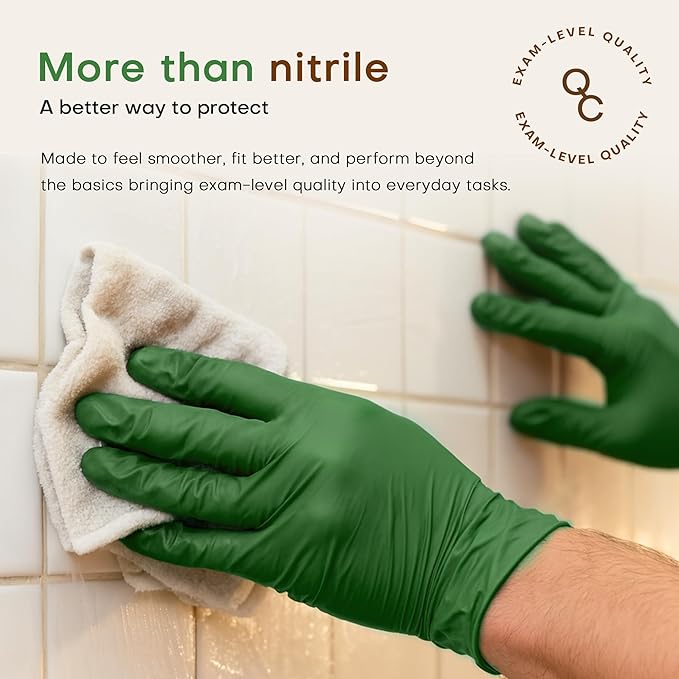 SUP Disposable Nitrile Gloves, Powder-Free Latex-Free Food Safe Cooking Home Cleaning Non-Sterile Glove, Moss Green, 100 Ct