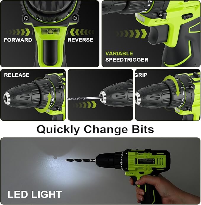 Cordless Drill Tool Set: 12V Power Drill Tool Kit with Battery & Charger, Portable Household Basic Drills Case for Men & Women, Homeowner, Diyer, Handyman, 142 Piece