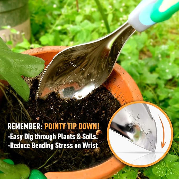 Jardineer 2Pack Garden Trowel, Stainless Steel Hand Shovel with Ergonomic Handle, Multi-Use Soil Scoops for Digging, Planting, Transplanting, Cultivating(Blue)