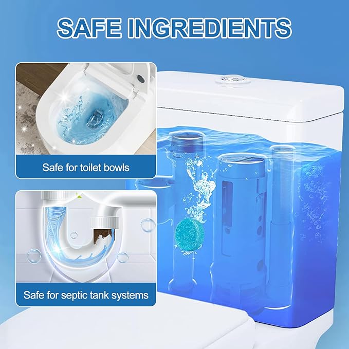 Toilet Bowl Cleaner Tablets Blue Toilet Tank Cleaners, Septic-Safe Hard Water Stain Remove, Effervescent Stain & Odor Remover Bathroom， Automatic Toilet Cleaning & Deodorizer 50 TabsTTDS