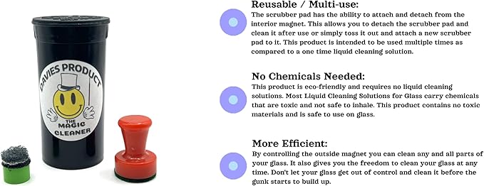 THE MAGIC CLEANER - The Magnetic Glass Cleaner for All Glass Devices, Water Pipes, Glass Pipes, and Unique Glasses - Reusable Scrubber Pads - Safe on Glass! - Resin Remover! (Red)