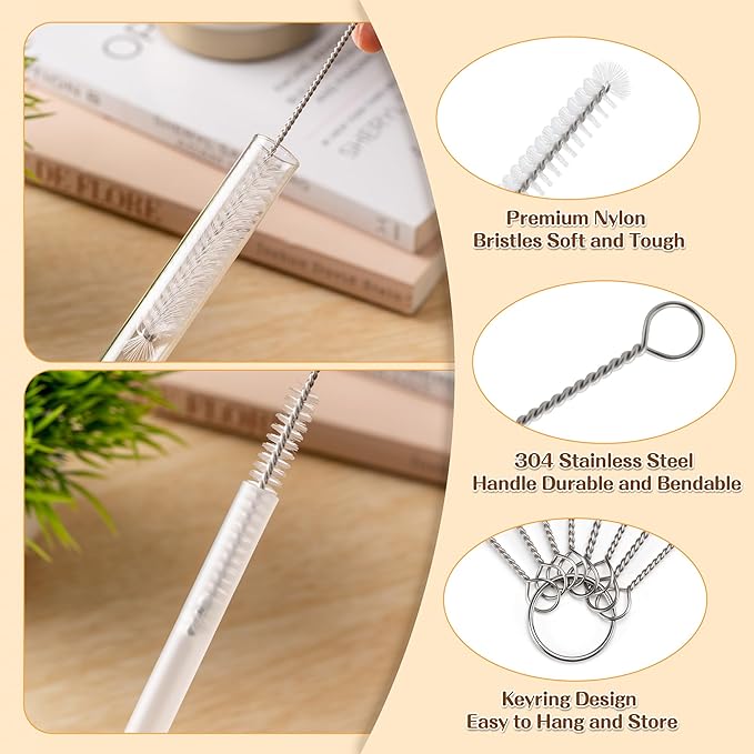 Bottle Brush Cleaning Set Includes 4 Straw Cleaning Brushes, 2 3-in-1 Multi-Function Portable Travel Cup Lid Crevice Brushes, Straw Brushes, and Household Kitchen Cleaning Tools