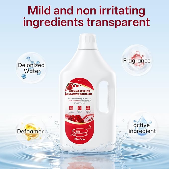 1L Floor Cleaning Solution Compatible with Roborock/Eufy/iRobot/Ecovacs/Dreame/Shark, Fragrance Deodorization, Deep Cleans for Multiple Hard Floors (1 Liter, 【Rose】)