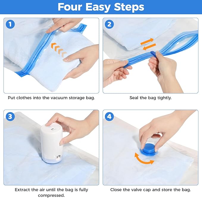 10 Pack Travel Vacuum Storage Bags with Cordless Electric Pump, Combo Rechargeable Space Saver Vacuum Seal Bags for Clothing Travel Vaccine Sealed Storage Bag for Comforters Blankets Clothes