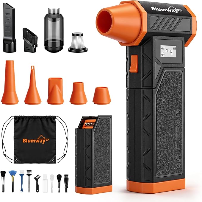 Compressed Air Duster, 2-in-1 Duster Blower & Vacuum with 320000RPM Jet Fan, Electric Air Duster Rechargeable, 4-Gear Adjustable Air Blower for Detailing Keyboard Computer Car Home Outdoor Cleaning