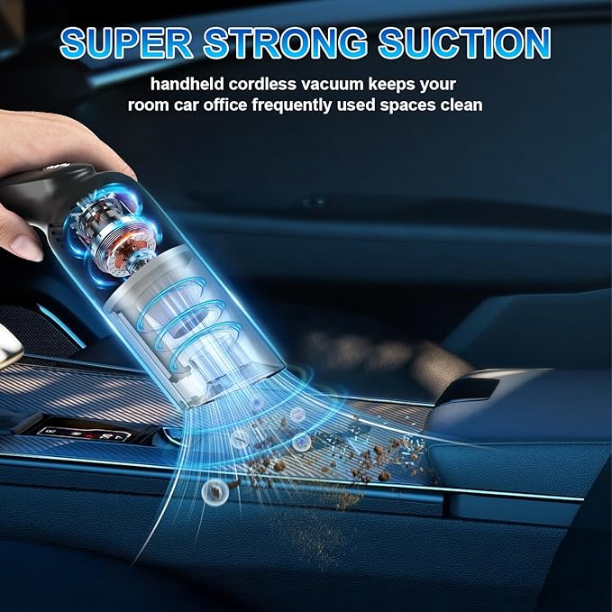 38000PA Handheld Vacuum Cordless | 120W Deep Cleaning for Car Pet Hair | Portable Cleaner with 2000mAh Battery, LED Light & Multi-Nozzles | Home Office Multi-Surface