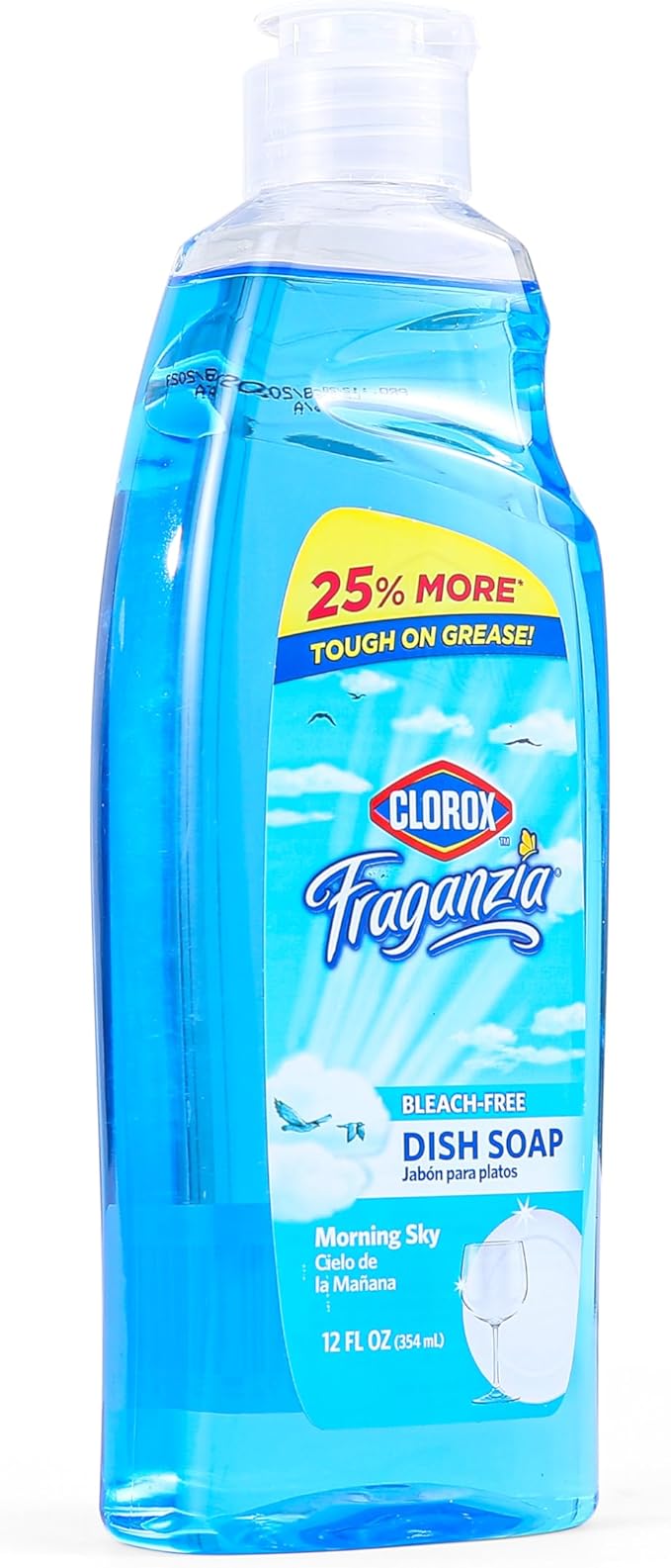 CLOROX Fraganzia Liquid Dish Soap | Smells Great and Cuts Through Tough Grease Fast | Quick Rinsing formula Washes Away Dirt | A Powerful Clean You Can Trust, Morning Sky Scent, 12 Ounces