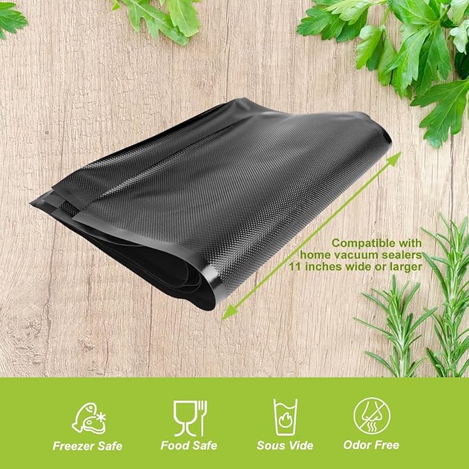 11" x 24" All Black Vacuum Seal Bags (Black and Black), Precut Vacuum Sealer Bags for Food Storage, Heavy Duty Commercial Grade 5 Mil Vacuum Bags, 50 Count
