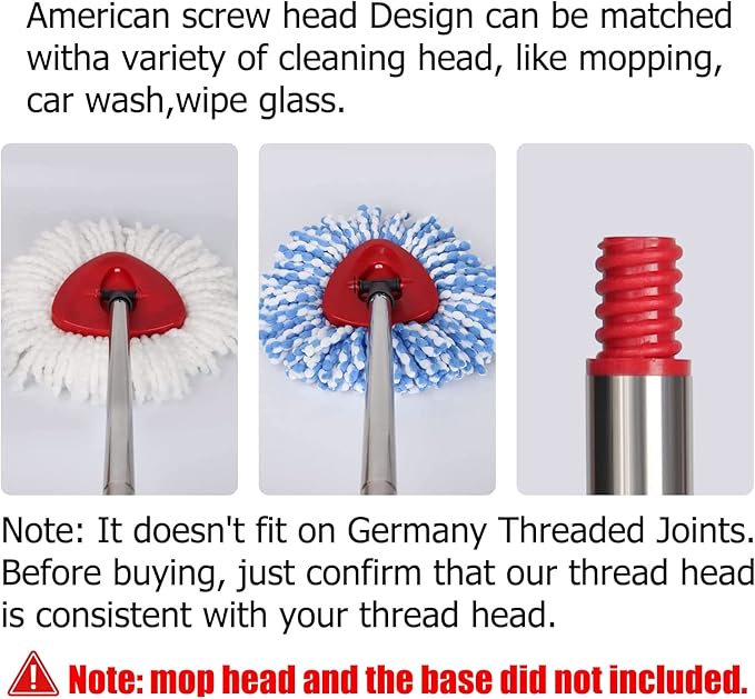 Qulable Spin Mop Replacement Handle - 4-Section 30" to 58" Mop Handle Replacement Stick Compatible with O-Ceda Spin Mop, EasyWring Mop Handle for Floor Cleaning(Mop Head&Base not Include) (Red)