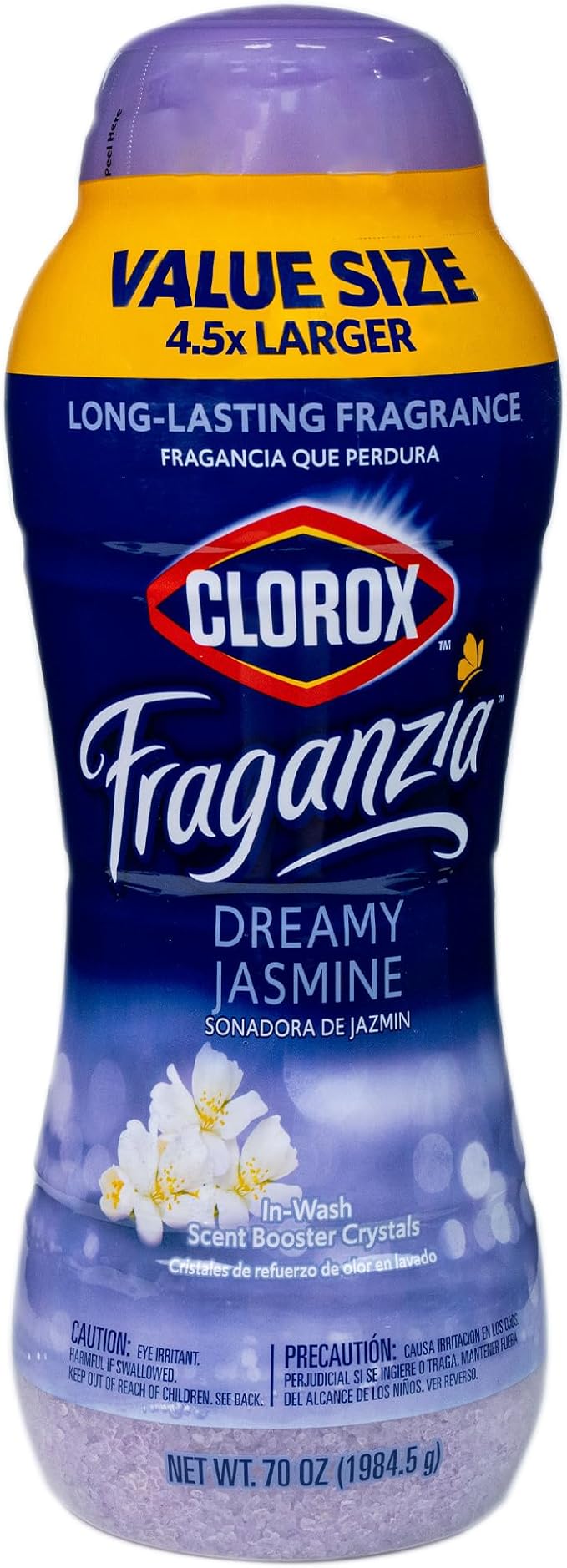 Clorox Fraganzia Laundry Scent Booster Crystals, In-Wash Fragrance Beads for Fresh-Smelling Clothes & Linens, Safe for All Fabrics & Colors, Easy-Pour Bottle, Dreamy Jasmine Scent, 70 Oz
