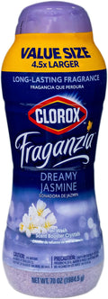 Clorox Fraganzia Laundry Scent Booster Crystals, In-Wash Fragrance Beads for Fresh-Smelling Clothes & Linens, Safe for All Fabrics & Colors, Easy-Pour Bottle, Dreamy Jasmine Scent, 70 Oz