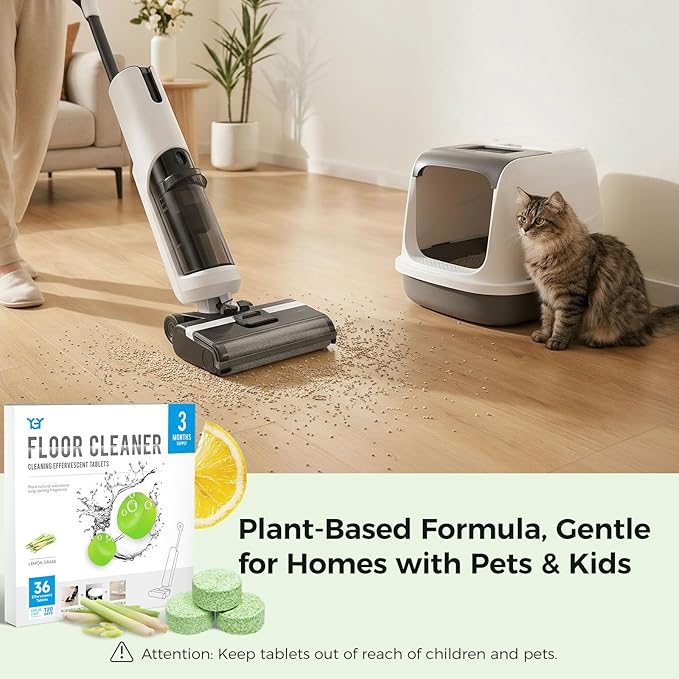 YGY 36 Pack Lemongrass Scent Floor Cleaning Tablets, Compatiable with Tineco iFLOOR, Floor One S3/S5/S6/S7 Wet Dry Vacuum Mop—Deep Clean & Deodorize—Clean Machine,Individually Wrapped
