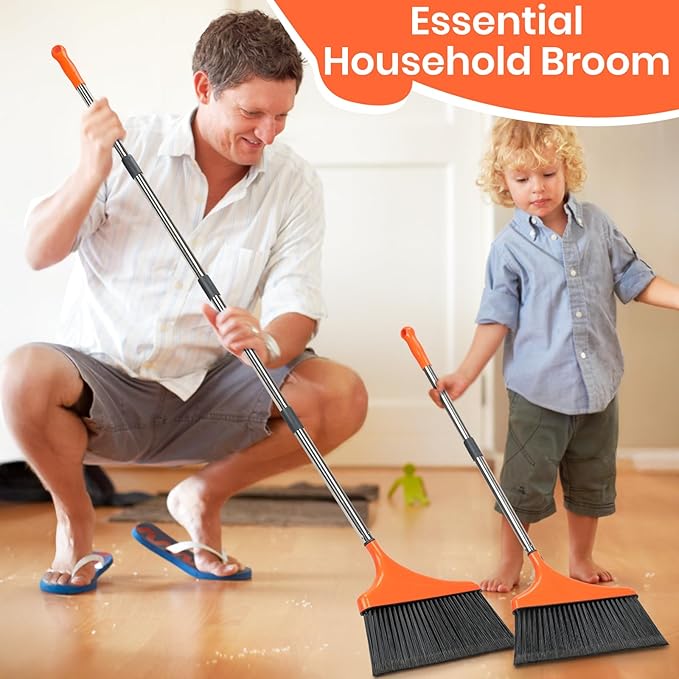 Heavy-Duty Angle Broom for Floor Cleaning with 52" Long Handle Stiff Bristle Angle Commercial and Industrial Broom, Indoor Outdoor Broom for Garage Kitchen Office Lobby Patio